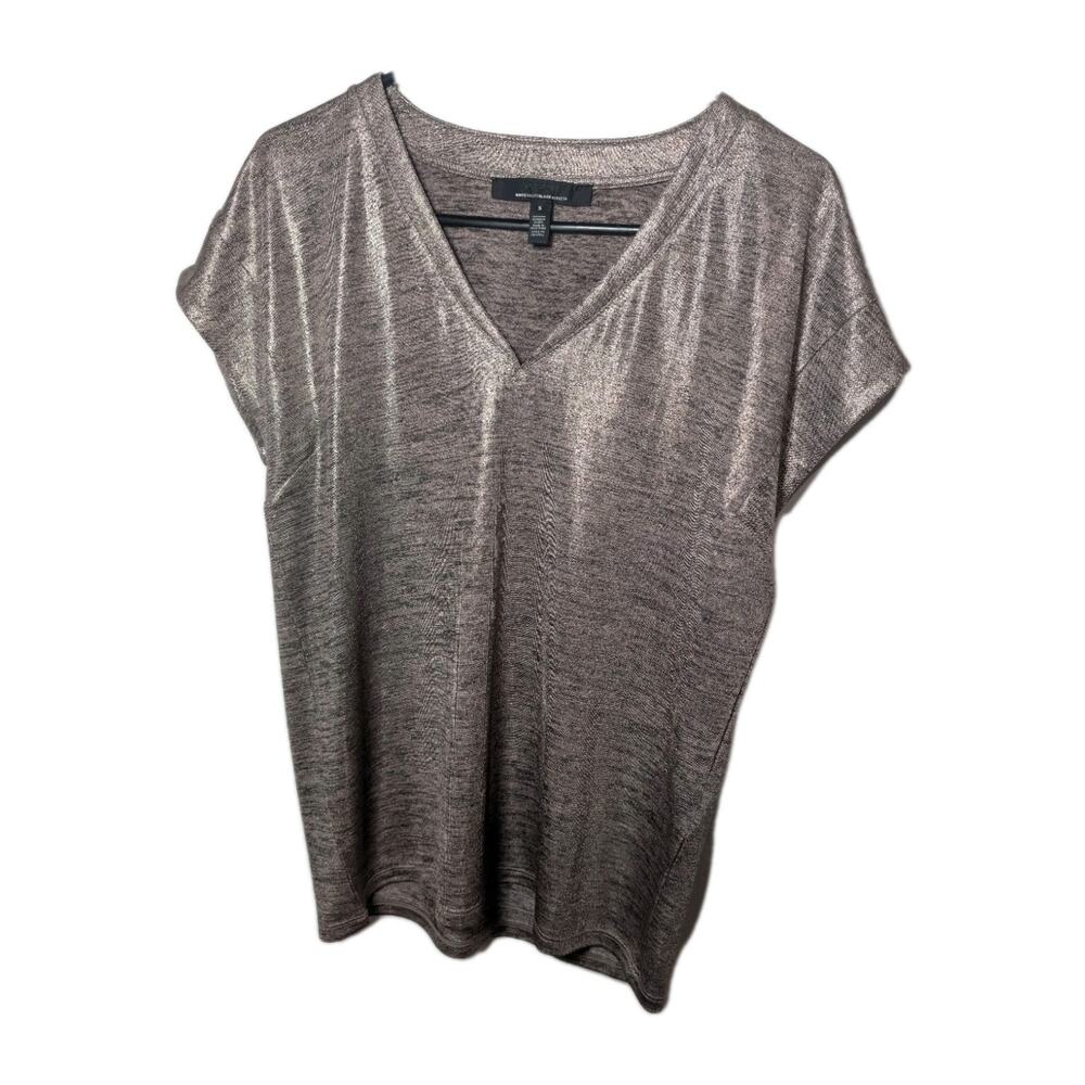 White House Black Market Blouse Shirt Small Gold Shiny Metallic V-Neck Top WHBM